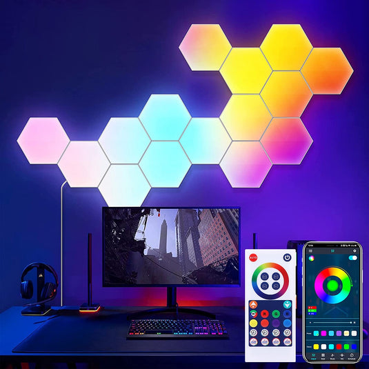 Smart Bluetooth LED Hexagon Wall Light RGB APP/Remote Control Geometric Modular Music Sync Night Light Game Living Room Decor