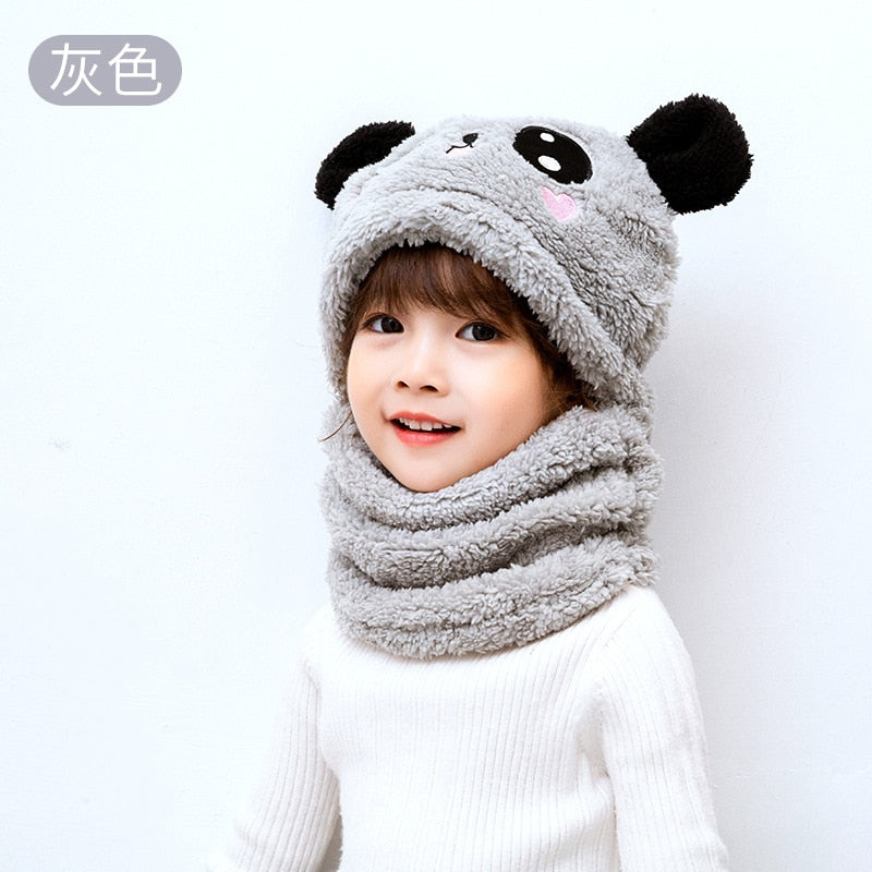 Load image into Gallery viewer, Baby hats with scarf Warms the head and covers the neck cute panda hat 10_colors..
