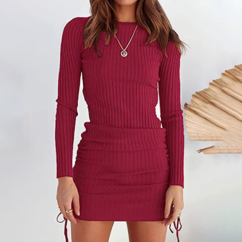 Load image into Gallery viewer, Elegant Casual Solid Color Knitted Mini Dress 2022 New Autumn Winter Long Sleeve Slim Basic Pullover Dresses Women's Clothing
