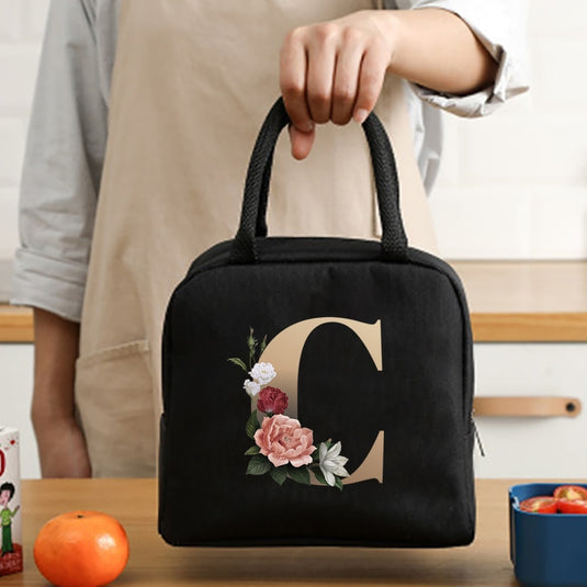 Thermal Travel Canvas Lunch Bag, Travel Bag, Gold Letter Print
