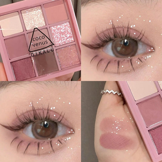 Eyeshadow palette with nine distinct colors, pearl luster, korean eye shadow, charming eye makeup