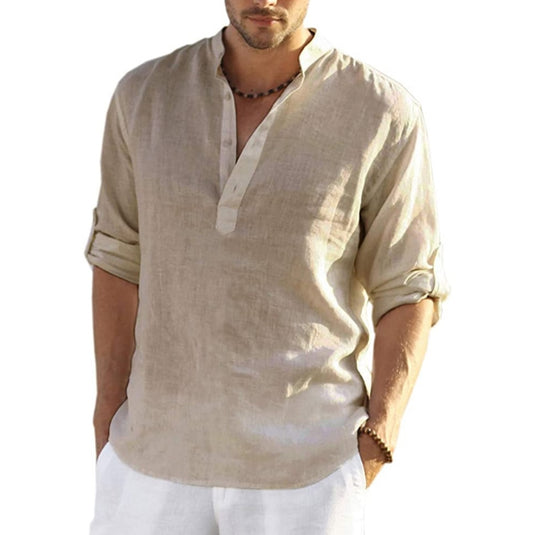 New men's linen and cotton shirt, long sleeves, solid color, top‘s sizes S_5XL,all colors