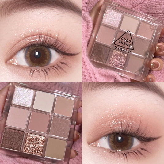 New eyeshadow palette in nine distinct colors, pearl luster, shimmer and matte colors
