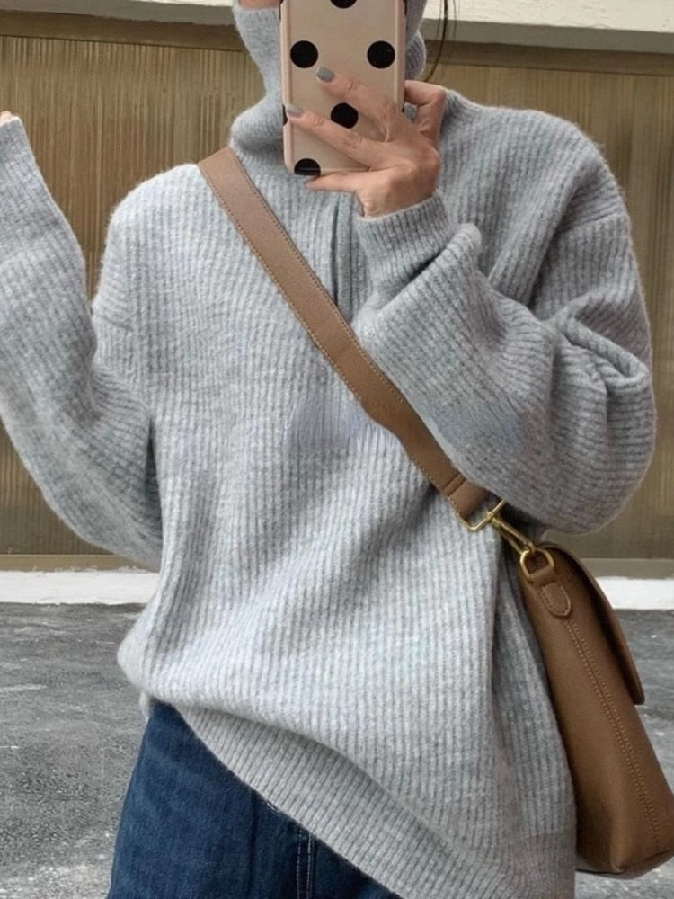 Load image into Gallery viewer, Women's Oversized Zipper Knitted Sweater Long Sleeve Pullover Autumn Winter
