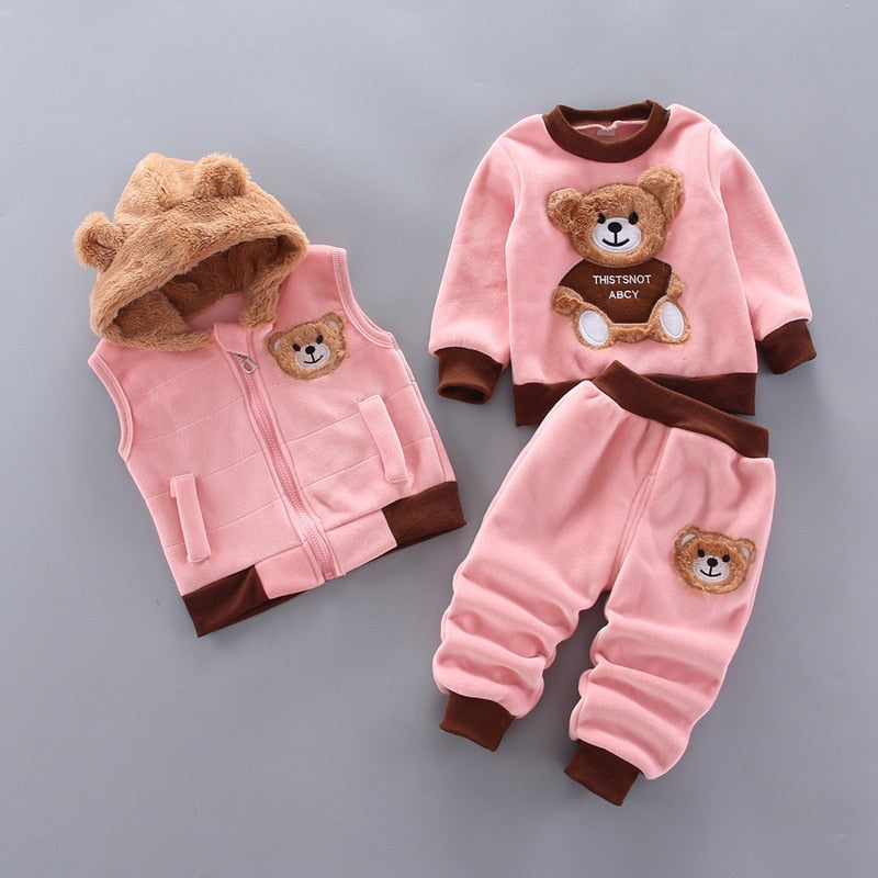 Load image into Gallery viewer, Baby winter clothes, three pieces, cute bear drawing, all sizes 5 colors
