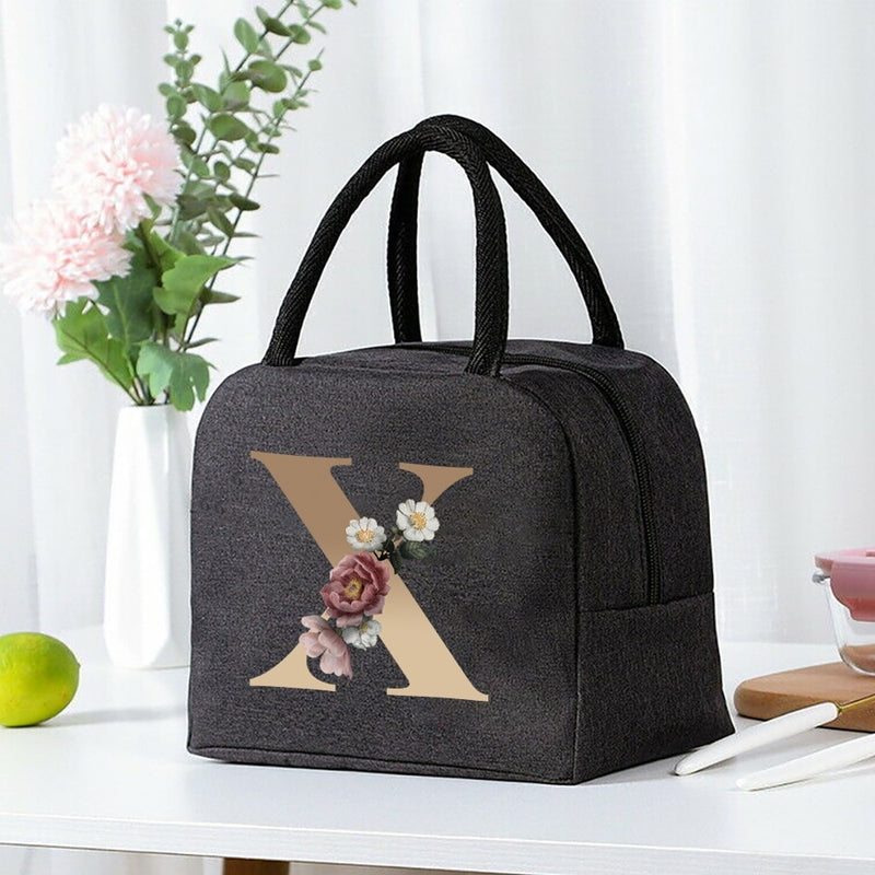 Load image into Gallery viewer, Thermal Travel Canvas Lunch Bag, Travel Bag, Gold Letter Print
