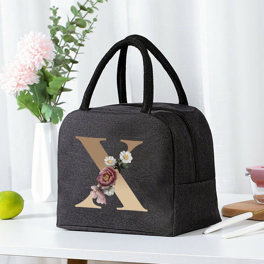 Thermal Travel Canvas Lunch Bag, Travel Bag, Gold Letter Print