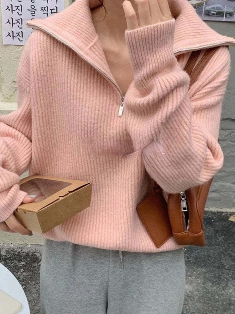 Load image into Gallery viewer, Women's Oversized Zipper Knitted Sweater Long Sleeve Pullover Autumn Winter
