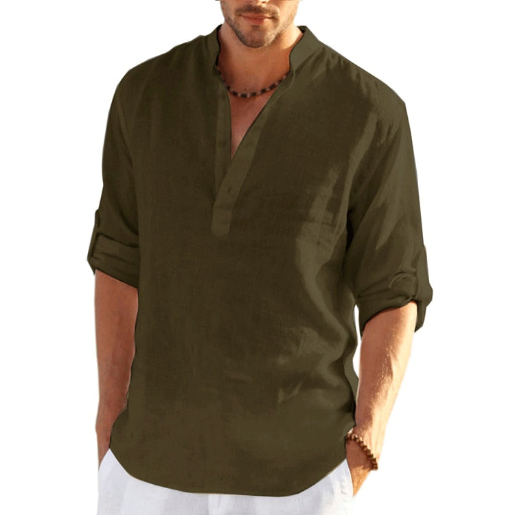 Load image into Gallery viewer, New men's linen and cotton shirt, long sleeves, solid color, top‘s sizes S_5XL,all colors
