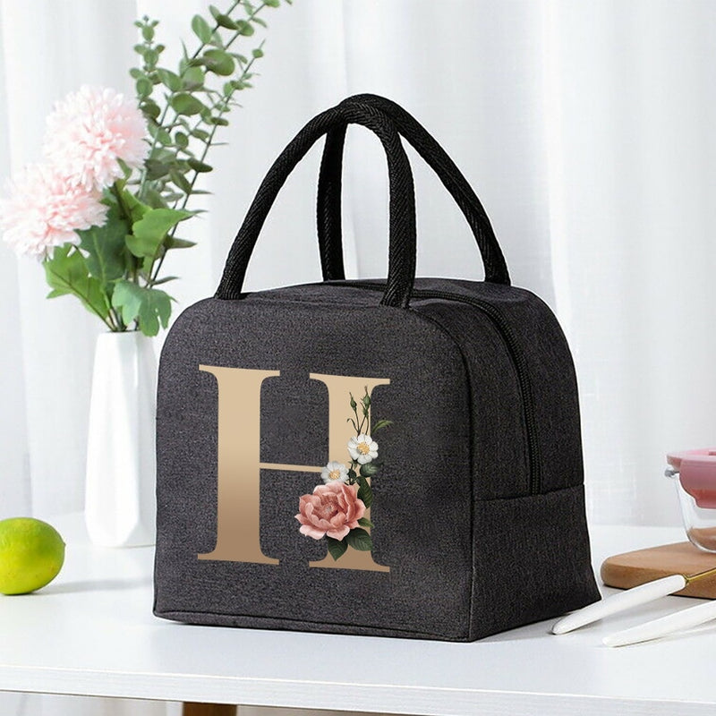 Load image into Gallery viewer, Thermal Travel Canvas Lunch Bag, Travel Bag, Gold Letter Print
