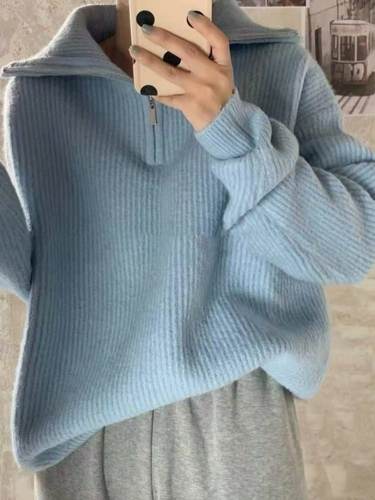 Load image into Gallery viewer, Women's Oversized Zipper Knitted Sweater Long Sleeve Pullover Autumn Winter
