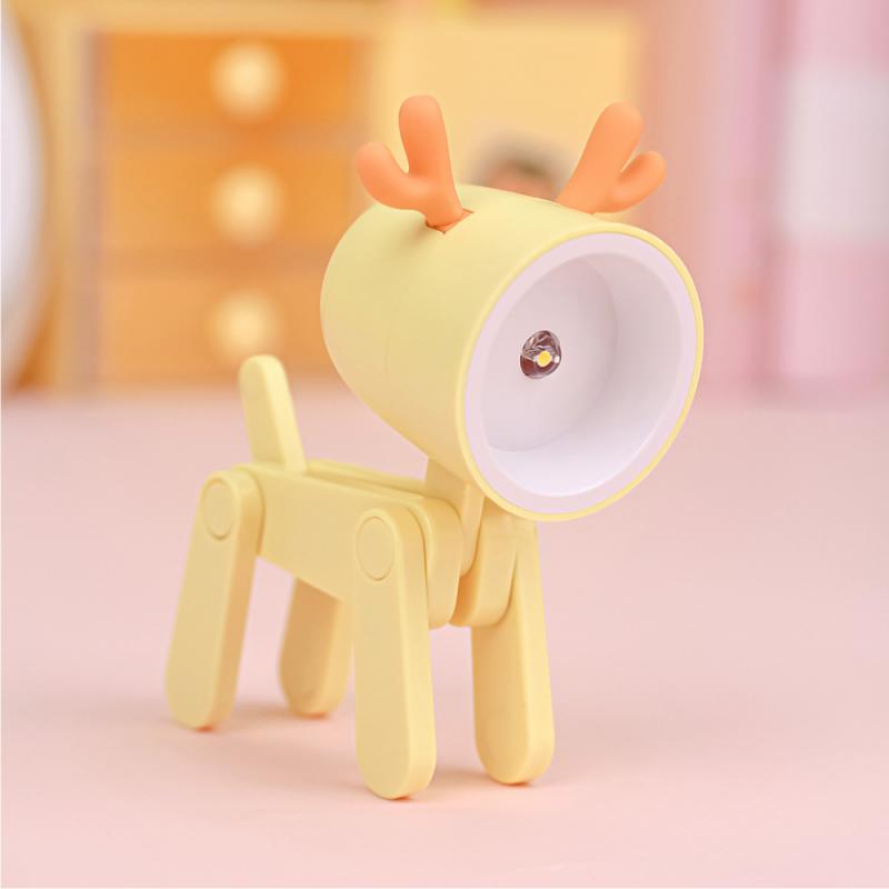 Load image into Gallery viewer, LED Night Light Mini Folding Desk Lamp Cute Pet Lights Dog Deer Dinosaur Flower Portable Night Light Student Living Room Decor
