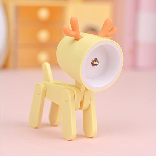 LED Night Light Mini Folding Desk Lamp Cute Pet Lights Dog Deer Dinosaur Flower Portable Night Light Student Living Room Decor