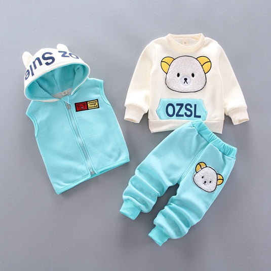 Baby winter clothes, three pieces, cute bear drawing, all sizes 5 colors