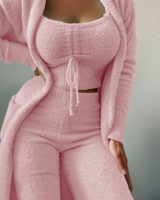 2022 New Autumn and winter set Pajamas clothes Long coat and shorts or long pants in warm velvet Be elegant even at home