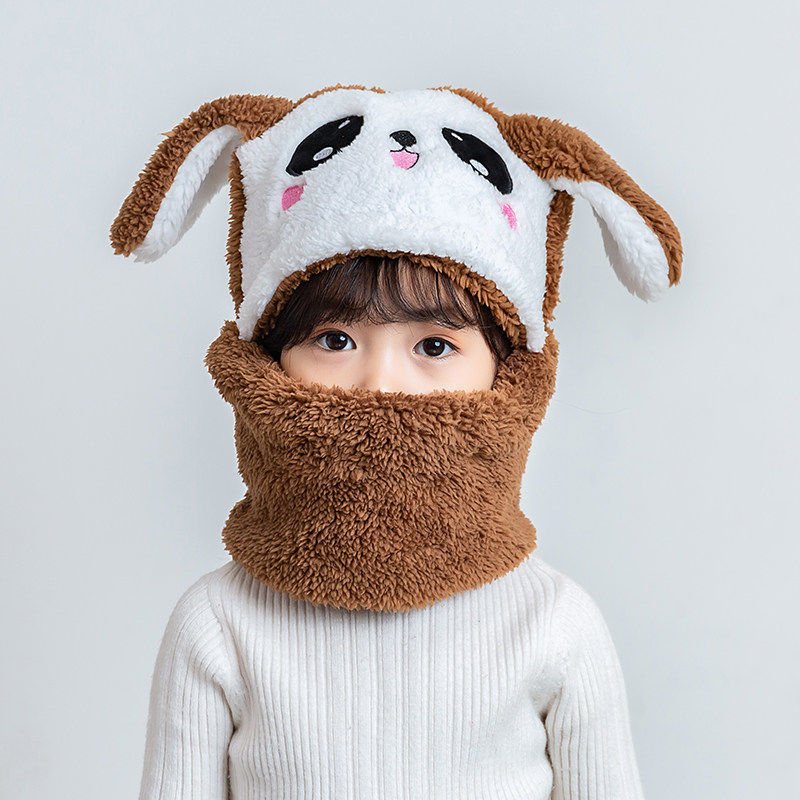 Load image into Gallery viewer, Baby hats with scarf Warms the head and covers the neck cute panda hat 10_colors..
