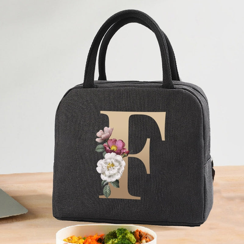 Load image into Gallery viewer, Thermal Travel Canvas Lunch Bag, Travel Bag, Gold Letter Print
