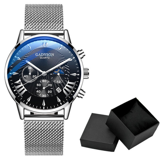 Luxury quartz watch for men, special occasions steel bracelet quartz maca