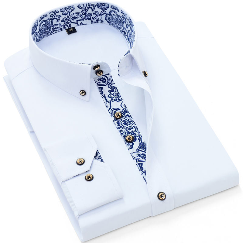 Load image into Gallery viewer, Men's cotton work shirt, long sleeves, solid color, porcelain collar, 5_colors
