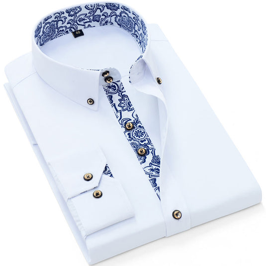 Men's cotton work shirt, long sleeves, solid color, porcelain collar, 5_colors