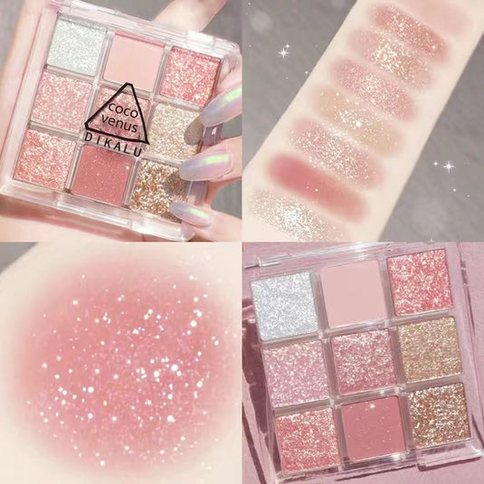 Eyeshadow palette with nine distinct colors, pearl luster, korean eye shadow, charming eye makeup
