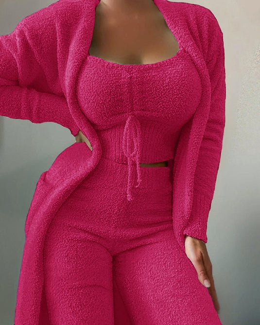 2022 New Autumn and winter set Pajamas clothes Long coat and shorts or long pants in warm velvet Be elegant even at home