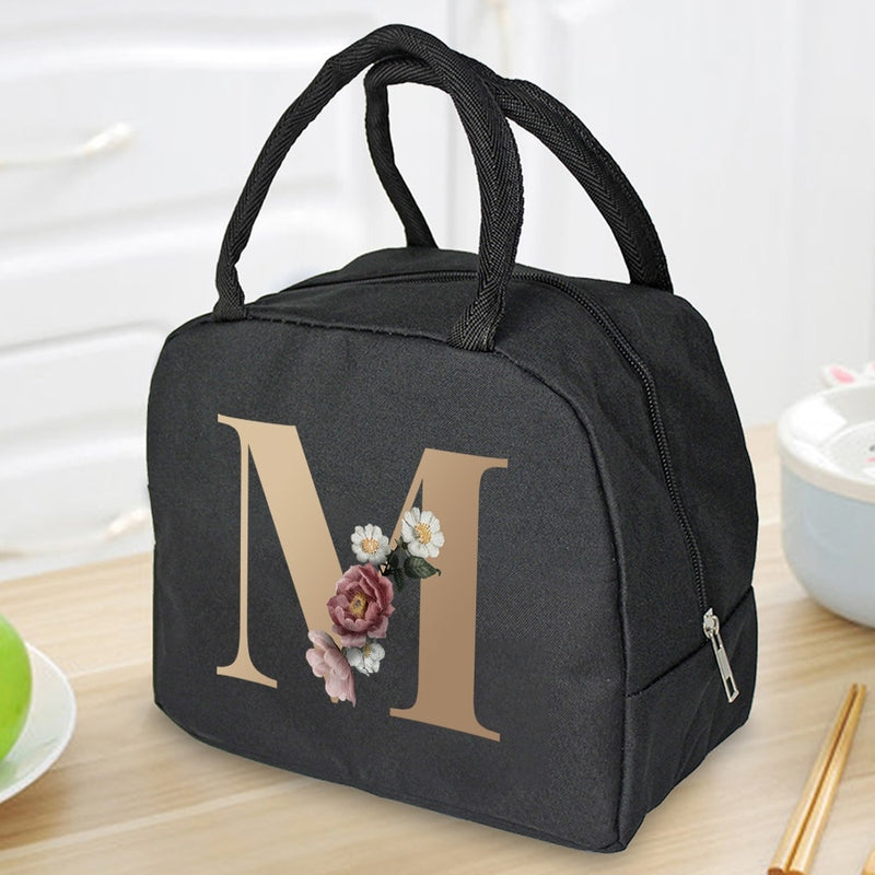 Load image into Gallery viewer, Thermal Travel Canvas Lunch Bag, Travel Bag, Gold Letter Print
