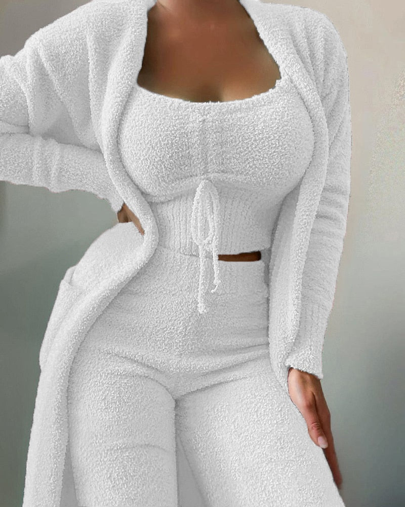 Load image into Gallery viewer, 2022 New Autumn and winter set Pajamas clothes Long coat and shorts or long pants in warm velvet Be elegant even at home

