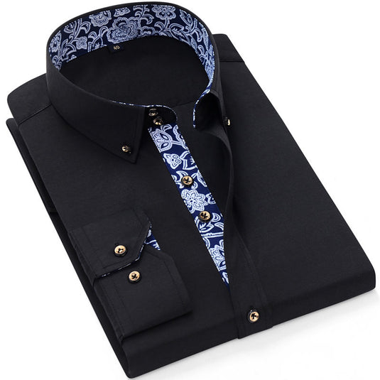 Men's cotton work shirt, long sleeves, solid color, porcelain collar, 5_colors