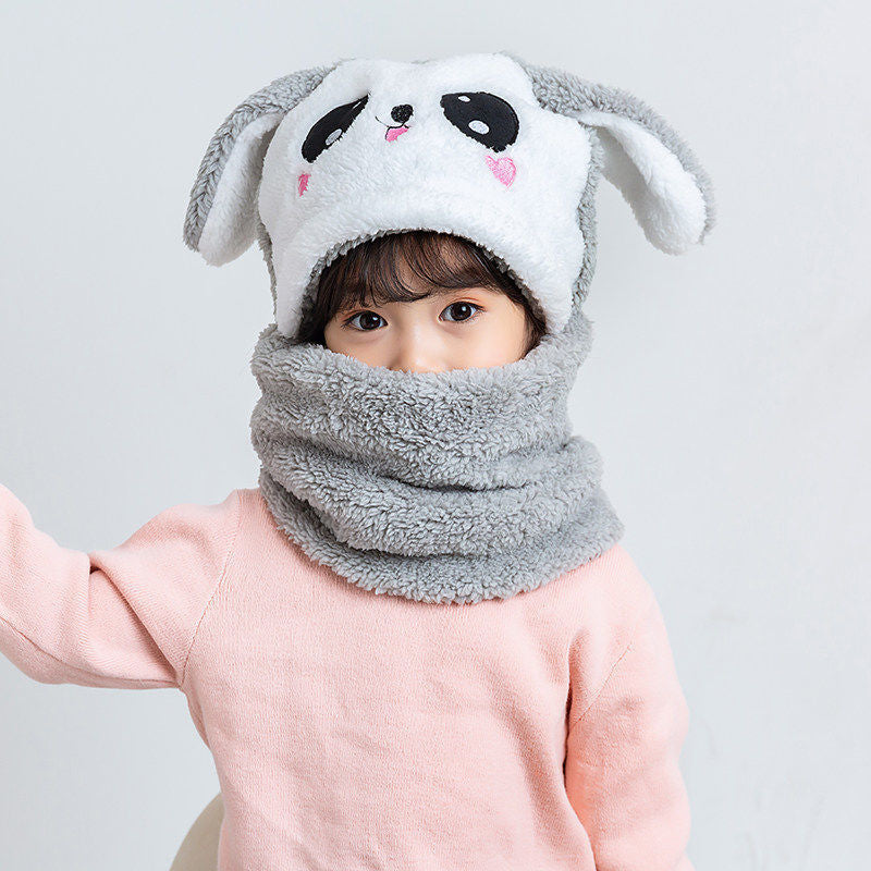 Load image into Gallery viewer, Baby hats with scarf Warms the head and covers the neck cute panda hat 10_colors..

