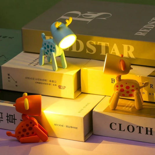 LED Night Light Mini Folding Desk Lamp Cute Pet Lights Dog Deer Dinosaur Flower Portable Night Light Student Living Room Decor