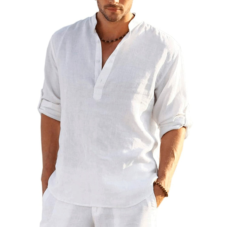 Load image into Gallery viewer, New men's linen and cotton shirt, long sleeves, solid color, top‘s sizes S_5XL,all colors

