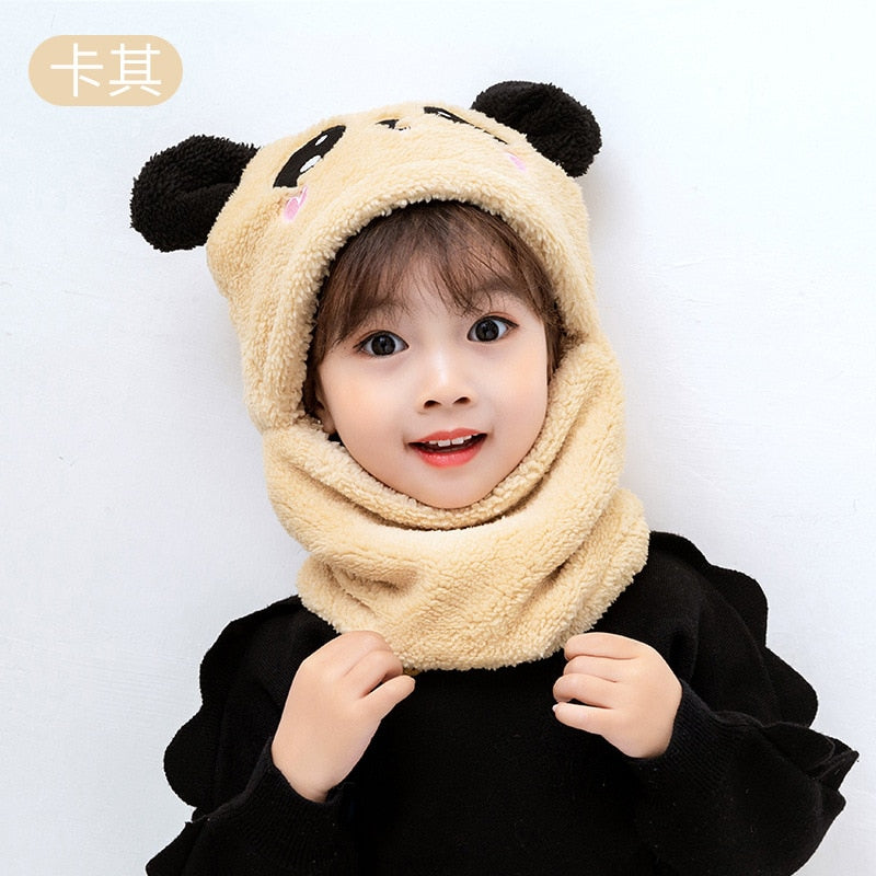 Load image into Gallery viewer, Baby hats with scarf Warms the head and covers the neck cute panda hat 10_colors..
