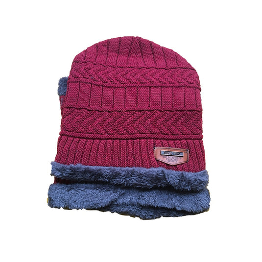Men's winter hat and scarf, warm in winter, made of wool, two layers. all colors