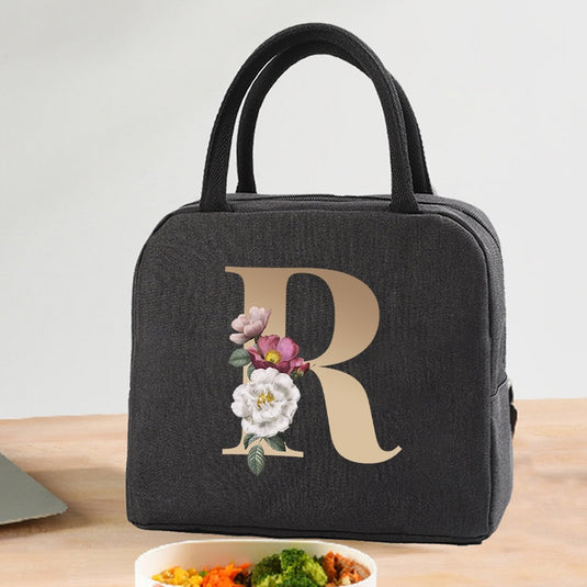 Thermal Travel Canvas Lunch Bag, Travel Bag, Gold Letter Print