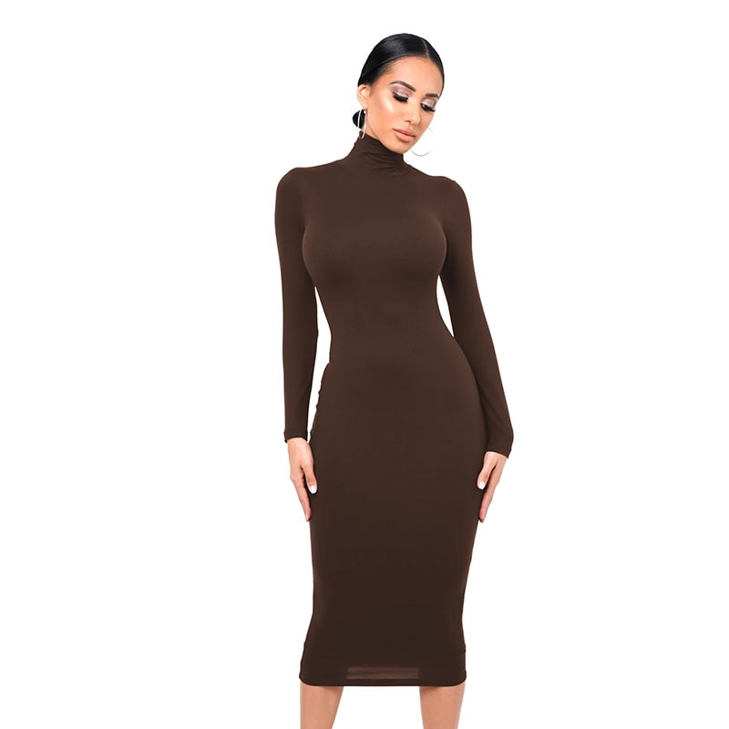 Load image into Gallery viewer, sexy women dress Long dress.. with long sleeves turtleneck suitable for work
