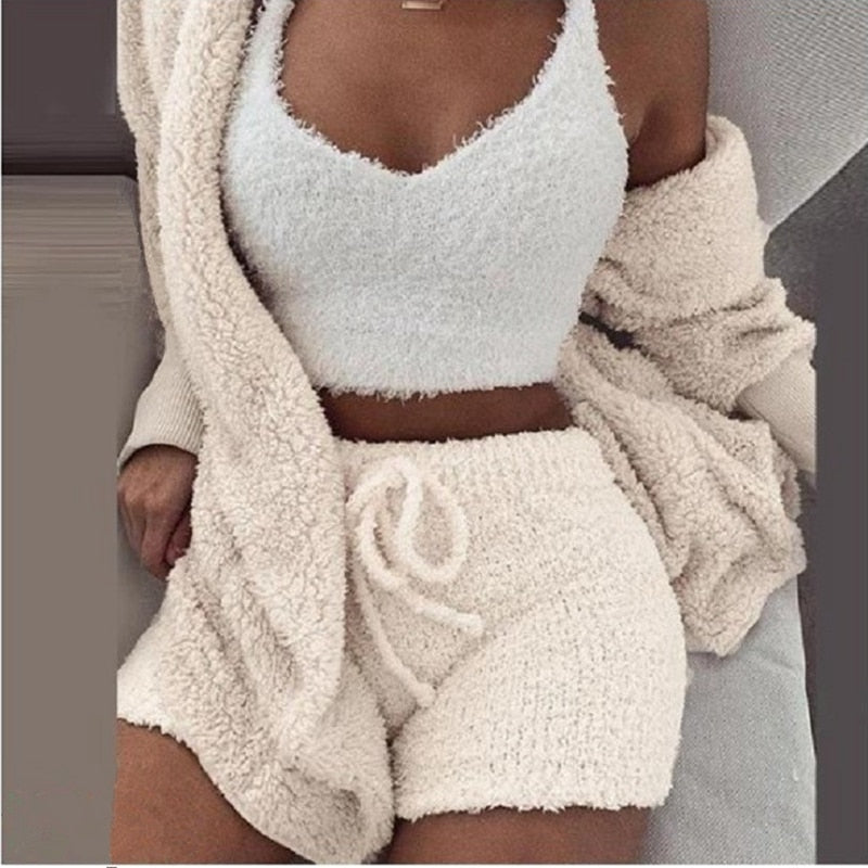 Load image into Gallery viewer, 2022 New Autumn and winter set Pajamas clothes Long coat and shorts or long pants in warm velvet Be elegant even at home
