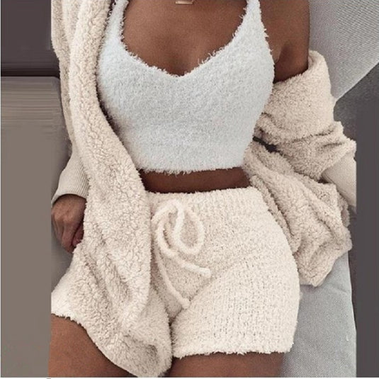 2022 New Autumn and winter set Pajamas clothes Long coat and shorts or long pants in warm velvet Be elegant even at home