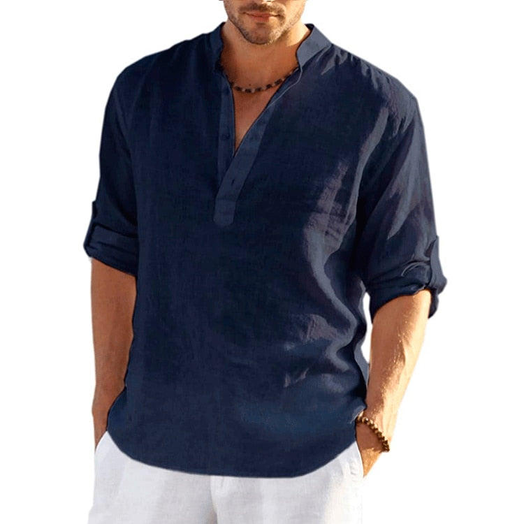 Load image into Gallery viewer, New men's linen and cotton shirt, long sleeves, solid color, top‘s sizes S_5XL,all colors
