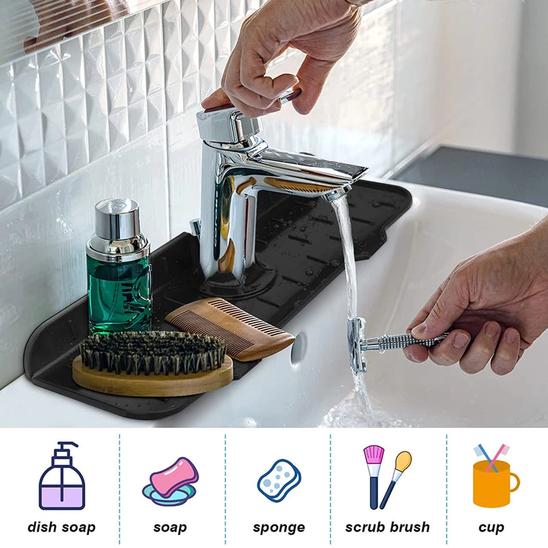 Load image into Gallery viewer, A silicone shelf is placed around the faucet. It holds the sponge. There is a passage for draining the water
