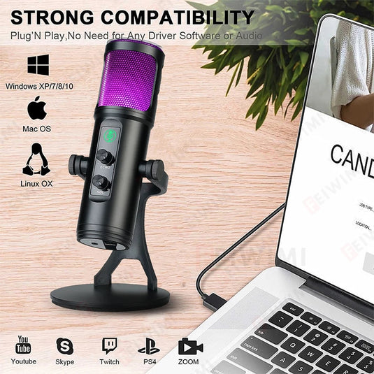 Microphone for video recording For YouTube and for broadcasting directly Works on pc and mac colorful rgb lighting