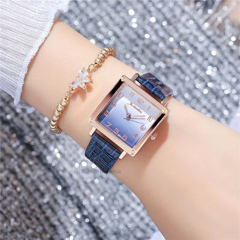 Load image into Gallery viewer, Luxury women's watches, leather bracelet square shape 2022 Fashion gradient colors
