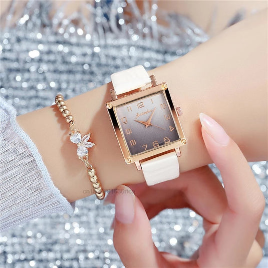 Luxury women's watches, leather bracelet square shape 2022 Fashion gradient colors